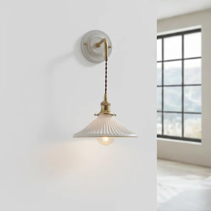Applique Murale Céramique Plissée Suspendue, Bras Laiton