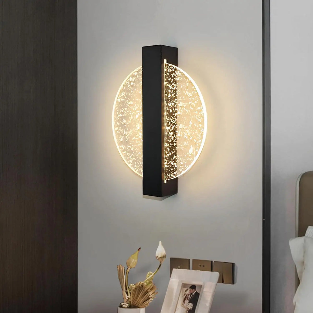 Applique Murale Disque Acrylique Effet Cristal LED Noire