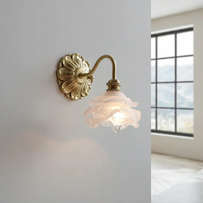 Applique Murale Fleur en Laiton et Verre Dépoli, Esprit Rétro