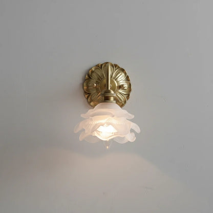 Applique Murale Fleur en Laiton et Verre Dépoli, Esprit Rétro