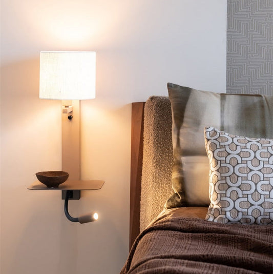 Applique Murale Florence avec Lampe de Lecture Sable et Blanc en Fer et Coton