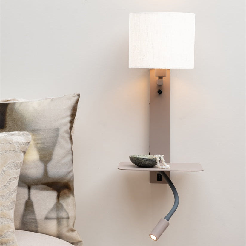 Applique Murale Florence avec Lampe de Lecture Sable et Blanc en Fer et Coton