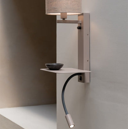 Applique Murale Florence avec Lampe de Lecture Sable et Lin Foncé en Fer et Coton