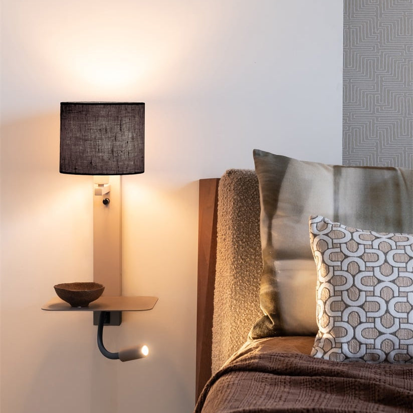 Applique Murale Florence avec Lampe de Lecture Sable et Noir en Fer et Coton