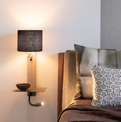 Applique Murale Florence avec Lampe de Lecture Sable et Noir en Fer et Coton