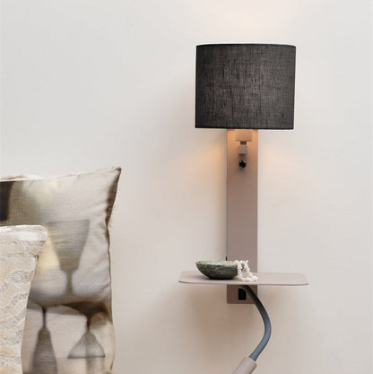Applique Murale Florence avec Lampe de Lecture Sable et Noir en Fer et Coton