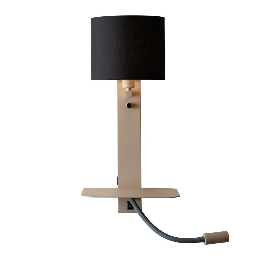 Applique Murale Florence avec Lampe de Lecture Sable et Noir en Fer et Coton
