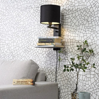 Applique Murale Florence avec USB et Étagère en Fer Noir et Coton