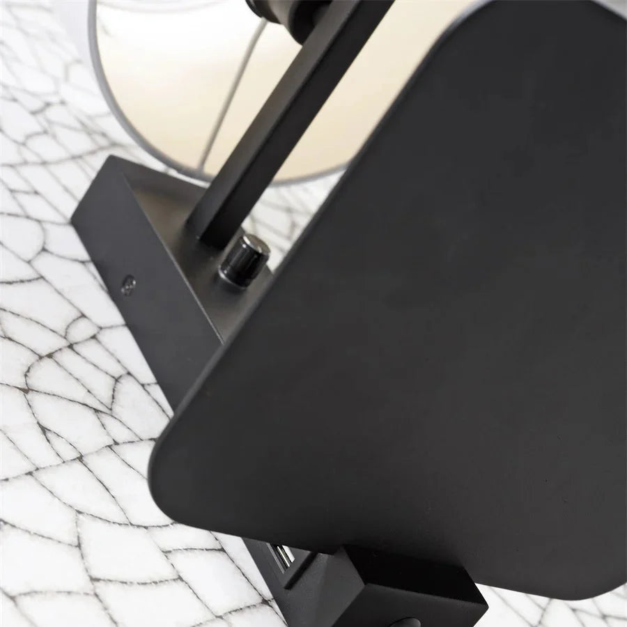 Applique Murale Florence avec USB et Étagère en Fer Noir et Coton