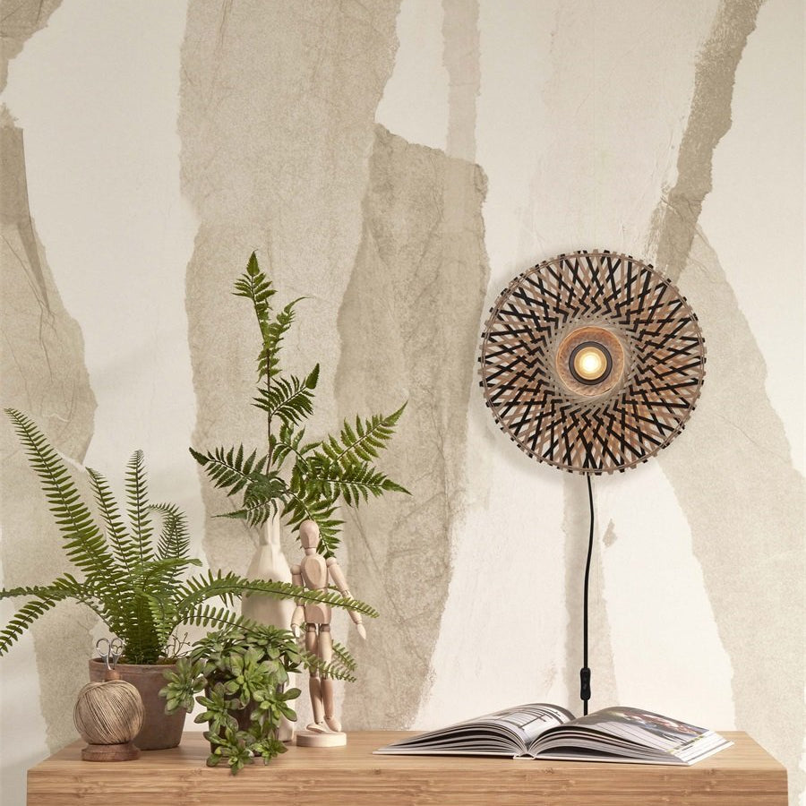 Applique Murale Kalimantan Bambou Tressé Naturel et Noir 30 cm