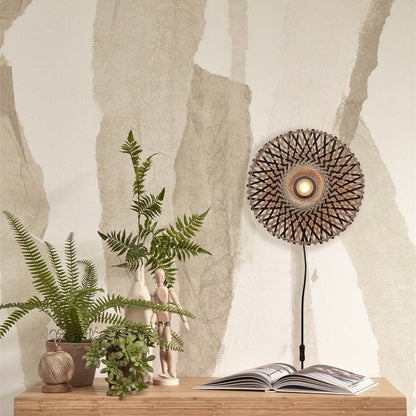 Applique Murale Kalimantan Bambou Tressé Naturel et Noir 30 cm
