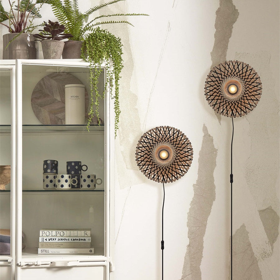 Applique Murale Kalimantan Bambou Tressé Naturel et Noir 30 cm