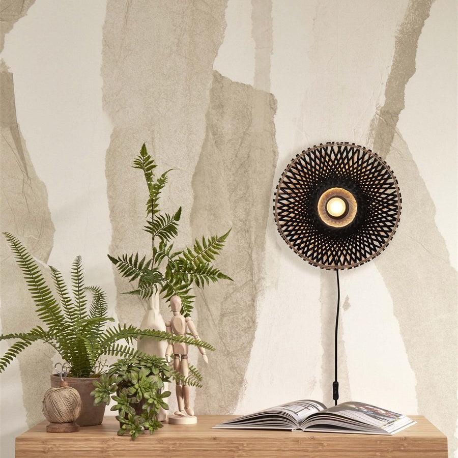 Applique Murale Kalimantan Bambou Tressé Noir 30 cm