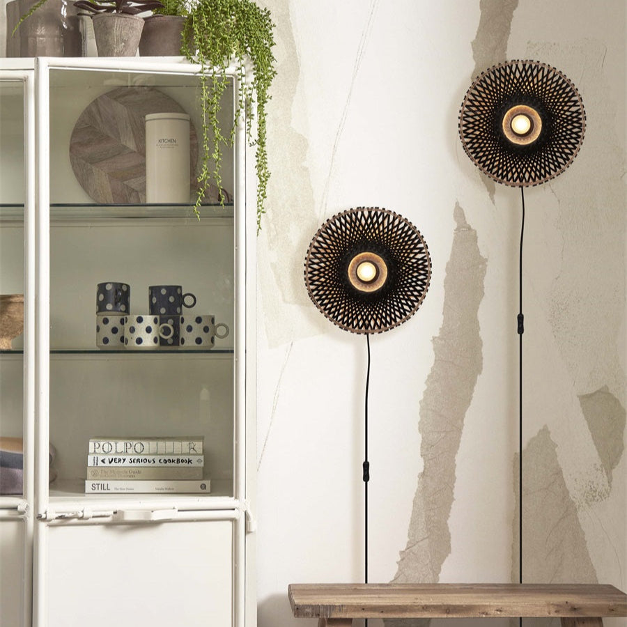 Applique Murale Kalimantan Bambou Tressé Noir 30 cm