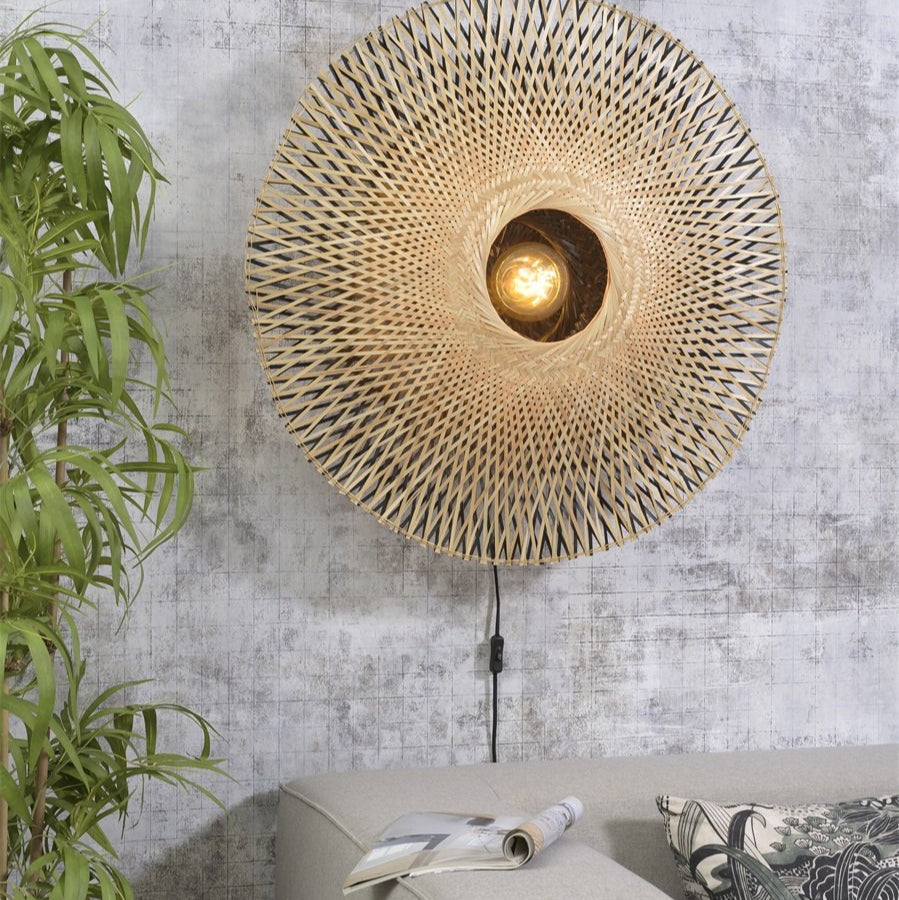 Applique Murale Kalimantan Bambou Tressé Naturel et Noir 87 cm