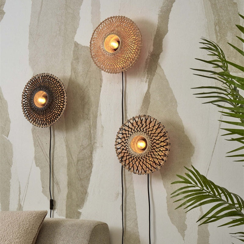 Applique Murale Kalimantan Bambou Tressé Naturel et Noir 30 cm