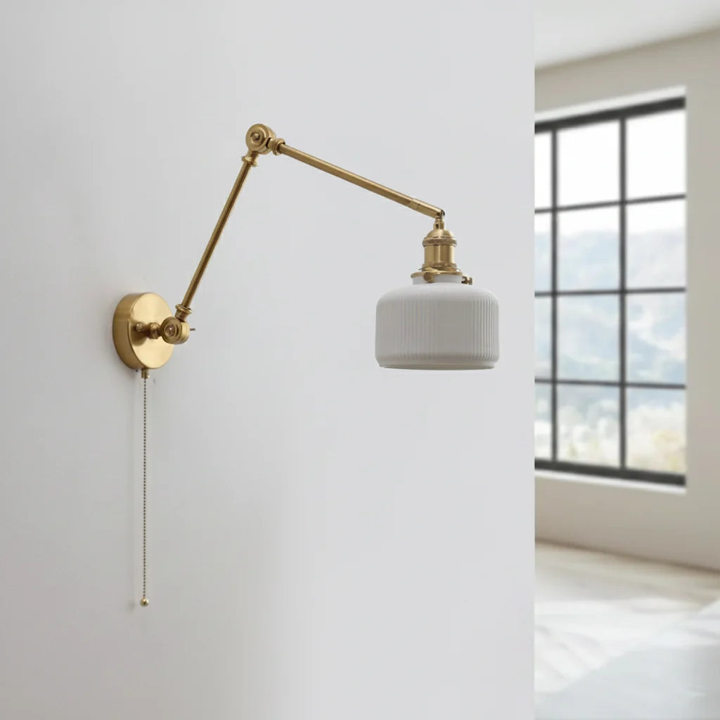 Applique Murale Bras Long Orientable en Laiton et Céramique