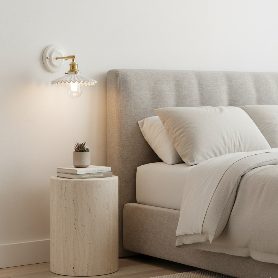 Applique Murale Orientable en Céramique Plissée et Laiton
