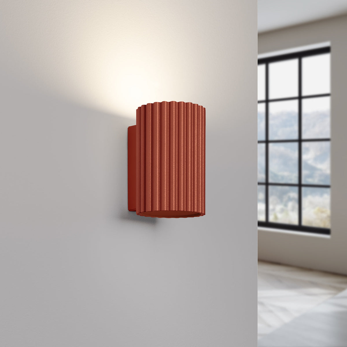 Applique Murale Oslo 10 cm en Aluminium Cannelé Rouge Ocre