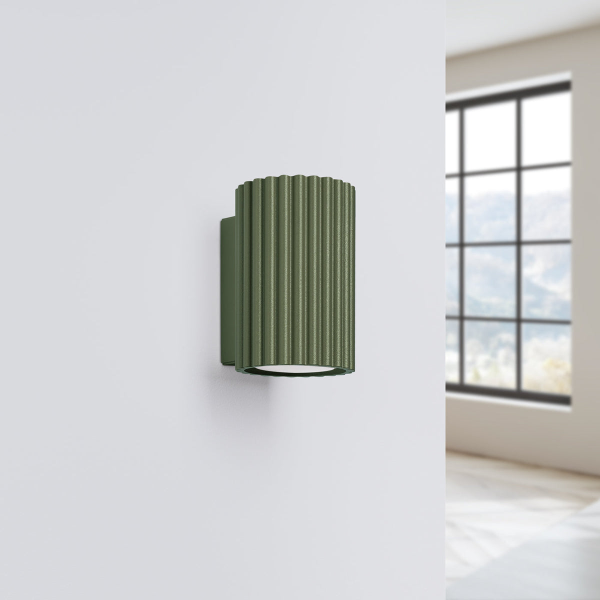 Applique Murale Oslo 10 cm en Aluminium Cannelé Vert Olive