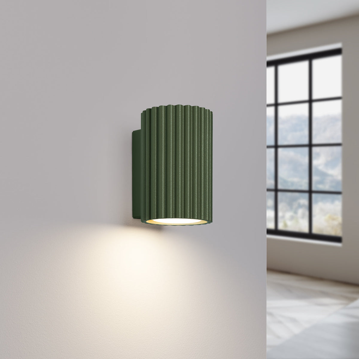 Applique Murale Oslo 10 cm en Aluminium Cannelé Vert Olive
