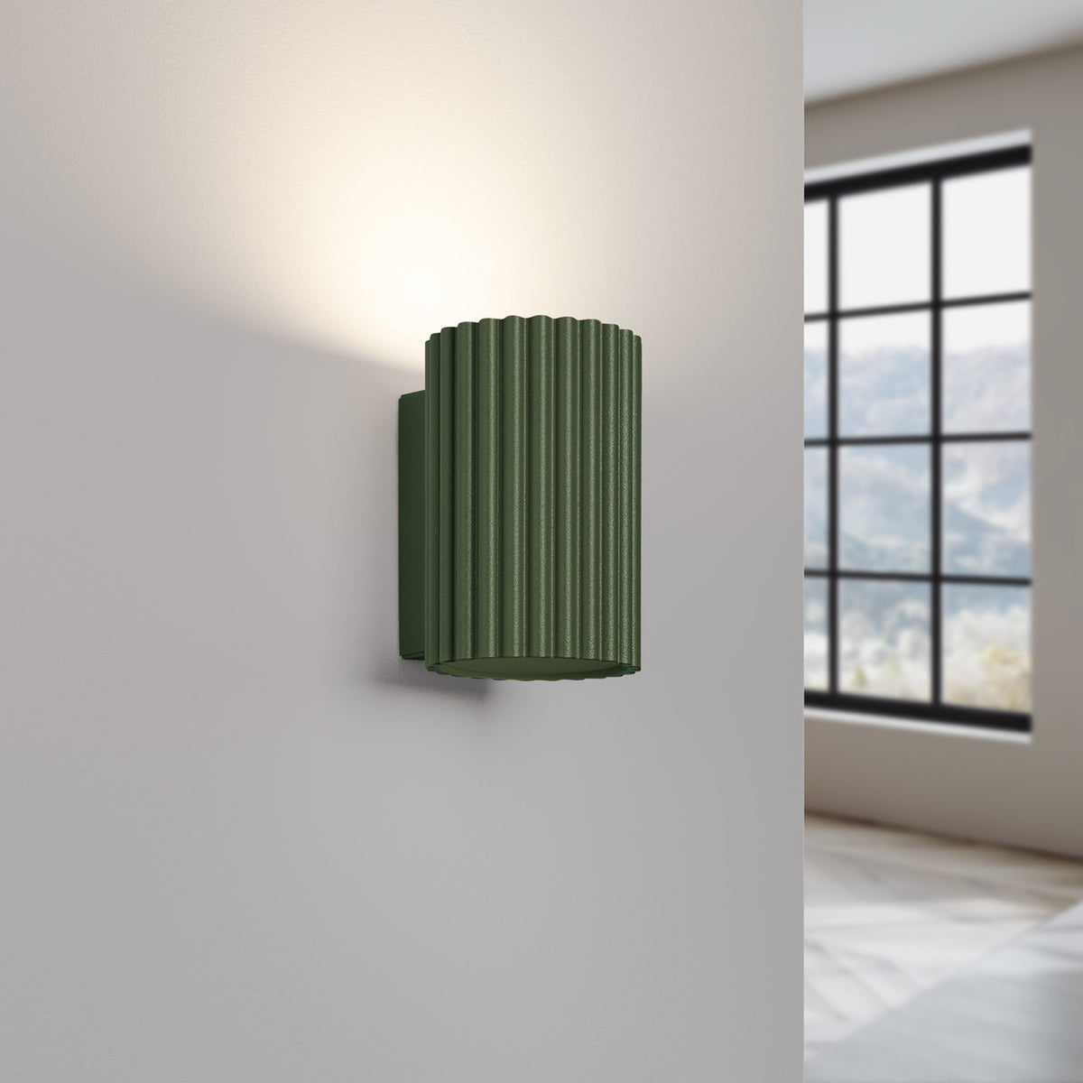 Applique Murale Oslo 10 cm en Aluminium Cannelé Vert Olive