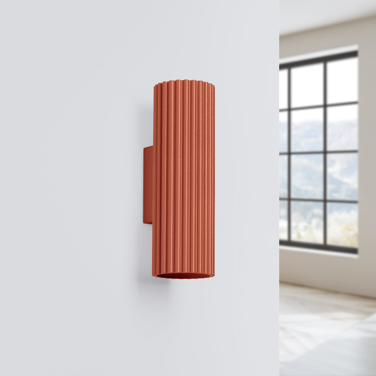 Applique Murale Oslo 20 cm en Aluminium Cannelé Rouge Ocre