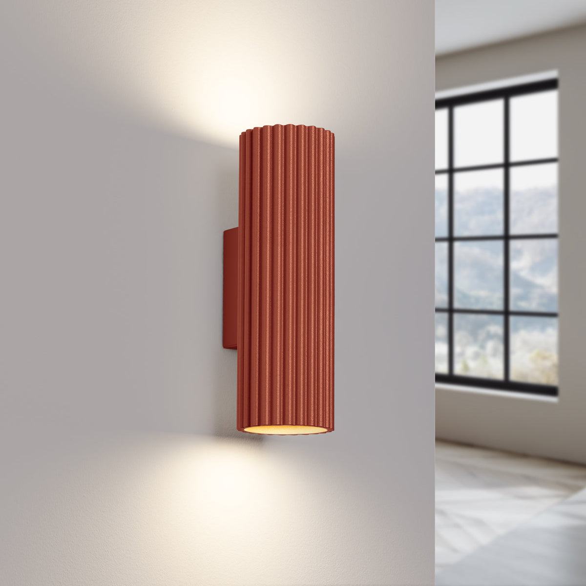 Applique Murale Oslo 20 cm en Aluminium Cannelé Rouge Ocre