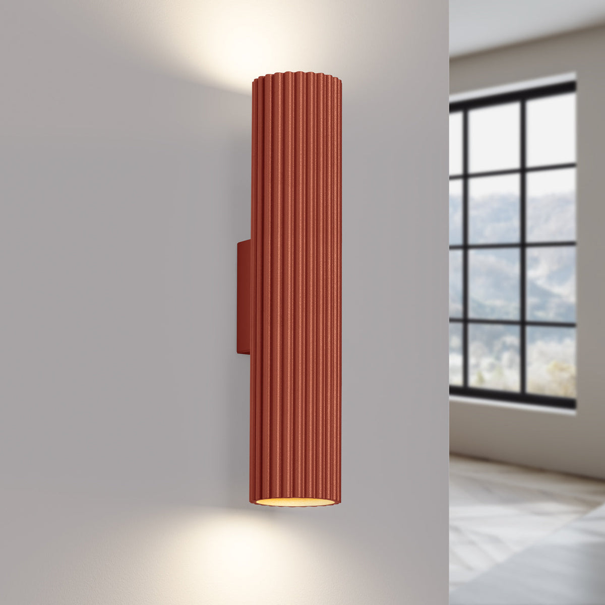 Applique Murale Oslo 30 cm en Aluminium Cannelé Rouge Ocre