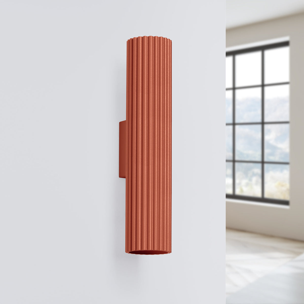 Applique Murale Oslo 30 cm en Aluminium Cannelé Rouge Ocre