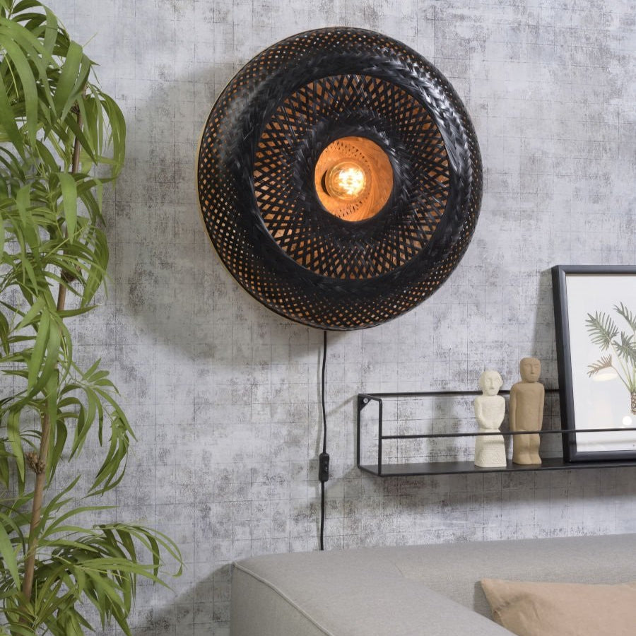 Applique Murale Palawan Bambou Tressé Noir et Naturel 60x15 cm