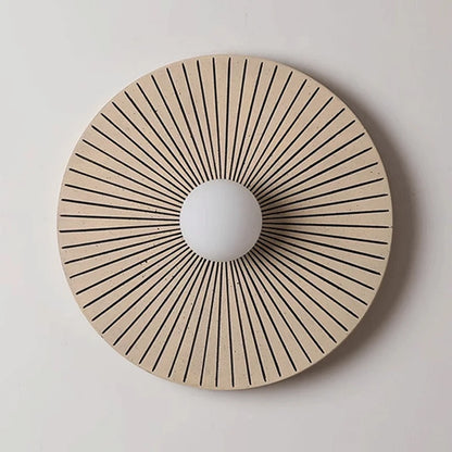 Applique Murale Ronde en Bois Massif, Motif Soleil Japandi