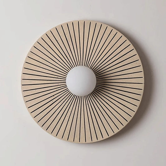 Applique Murale Ronde en Bois Massif, Motif Soleil Japandi