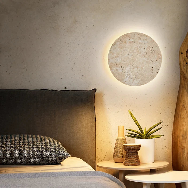 Applique Murale Ronde en Travertin Naturel