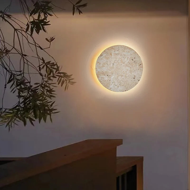Applique Murale Ronde en Travertin Naturel