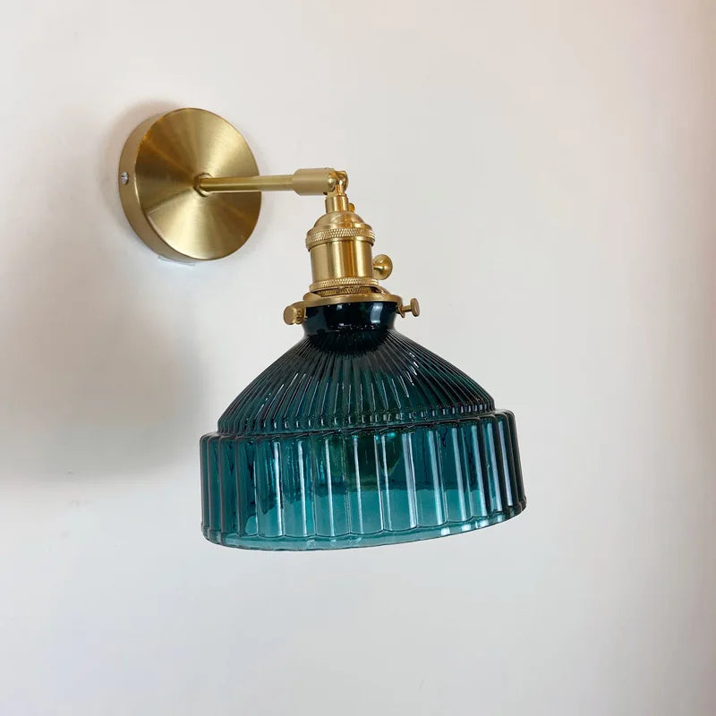 Applique Murale en Verre Strié et Laiton, Bras Orientable