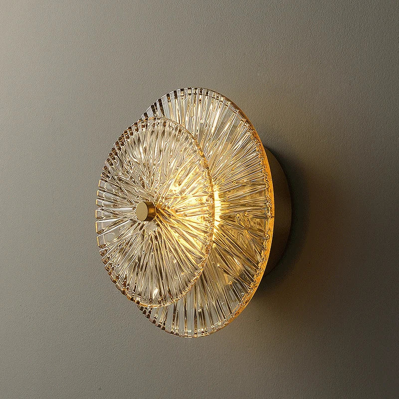 Applique Murale en Verre Strié Doré, Motif Soleil