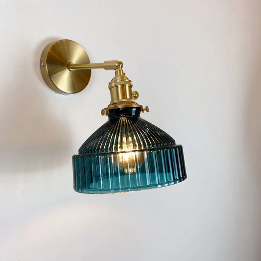 Applique Murale en Verre Strié et Laiton, Bras Orientable