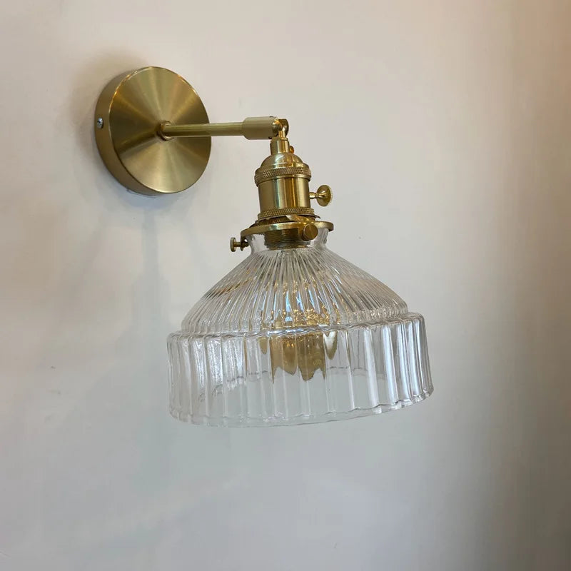 Applique Murale en Verre Strié et Laiton, Bras Orientable
