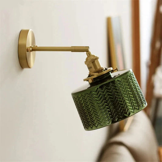 Applique Murale Orientable en Verre Strié et Laiton, Bras Articulé Rétro Nordique