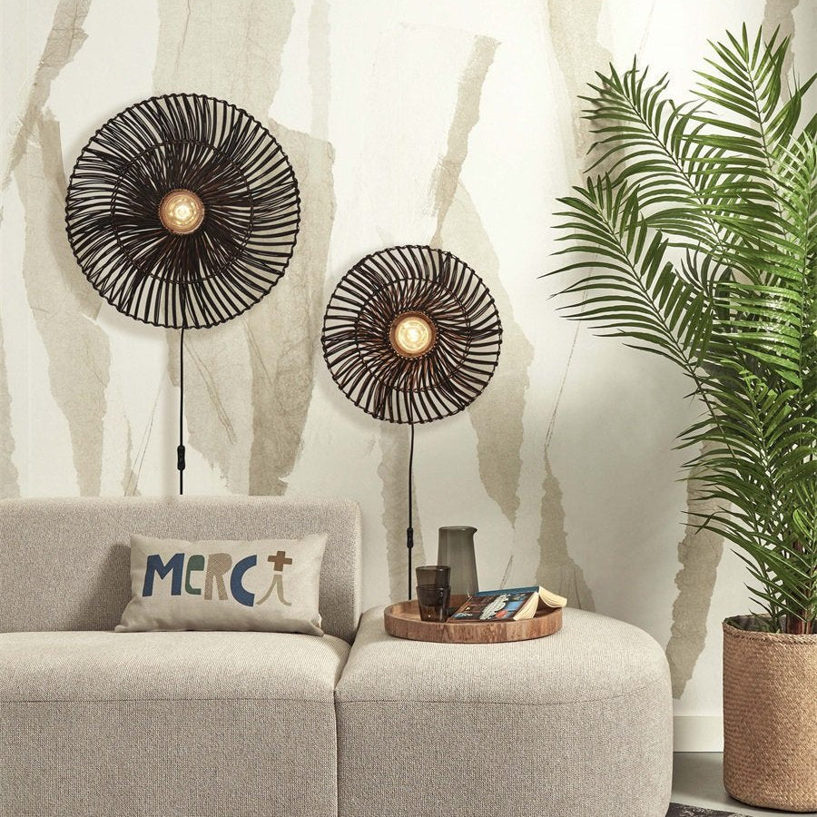 Applique Murale Zanzibar Rotin Tressé Noir 40 cm