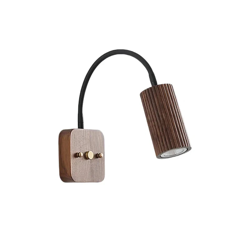 Applique Murale Liseuse Orientable Cylindre Cannelé en Bois de Noyer