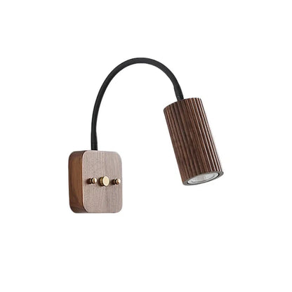 Applique Murale Liseuse Orientable Cylindre Cannelé en Bois de Noyer