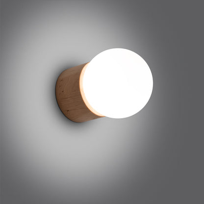 Applique Murale Pure Bois Naturel et Globe Opale