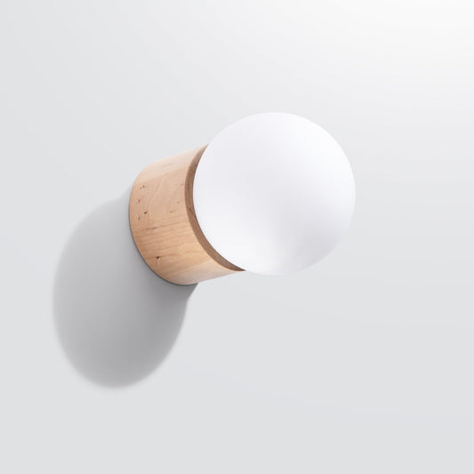 Applique Murale Pure Bois Naturel et Globe Opale