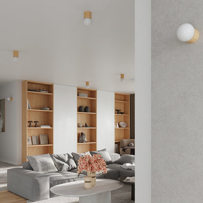 Applique Murale Pure Bois Naturel et Globe Opale