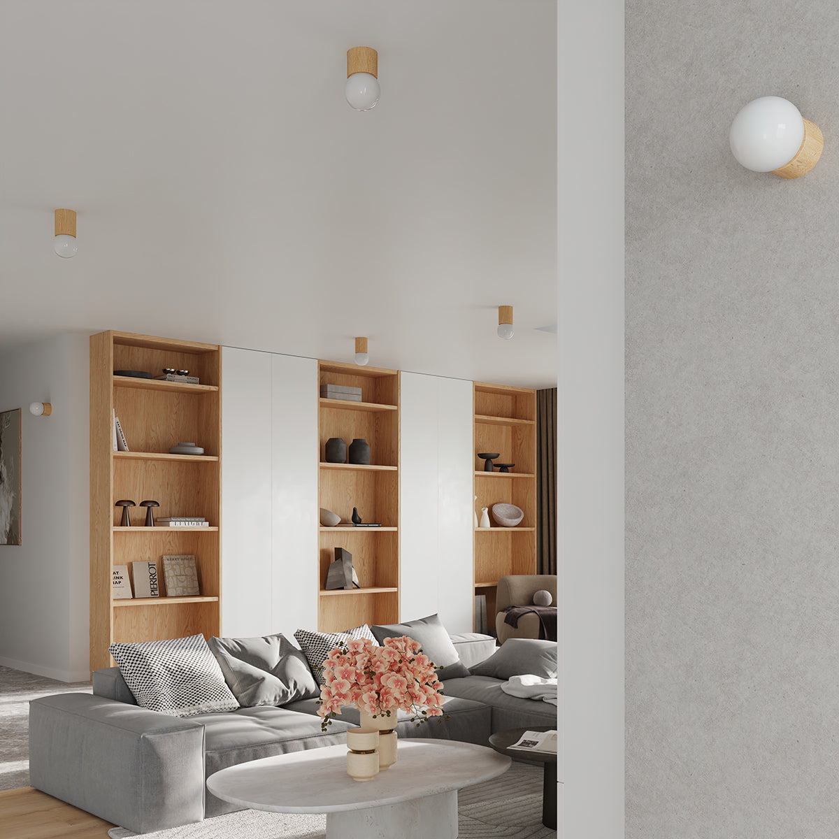 Applique Murale Pure Bois Naturel et Globe Opale