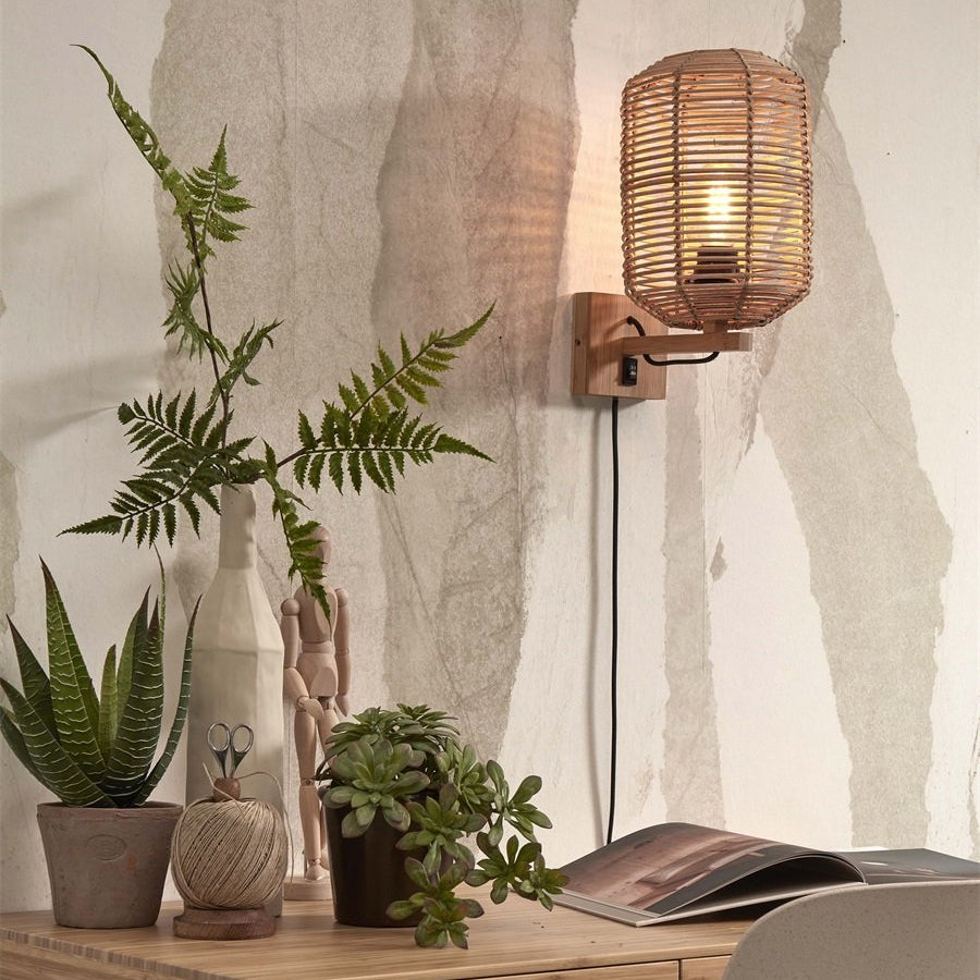 Applique Murale Tanami Rotin Tressé Bois Naturel 25 cm