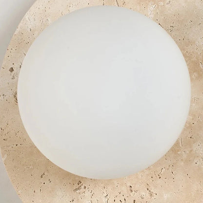 Applique Murale Circulaire en Travertin Naturel et Globe Opaline