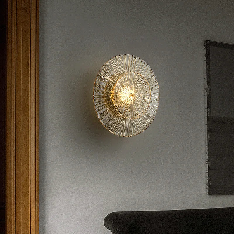 Applique Murale en Verre Strié Doré, Motif Soleil